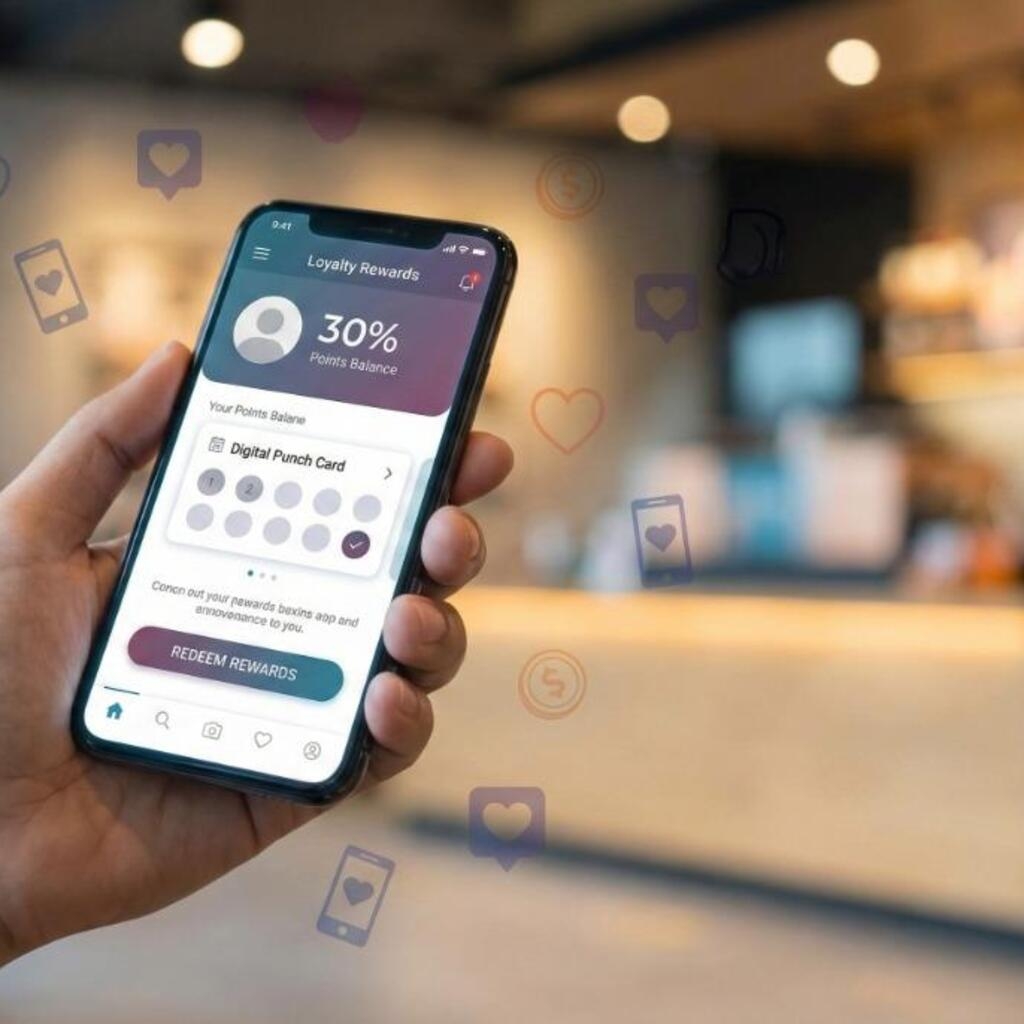 Digital loyalty app showing rewards on customer smartphone